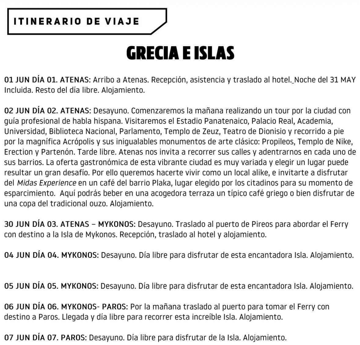 AI-generated itinerary example